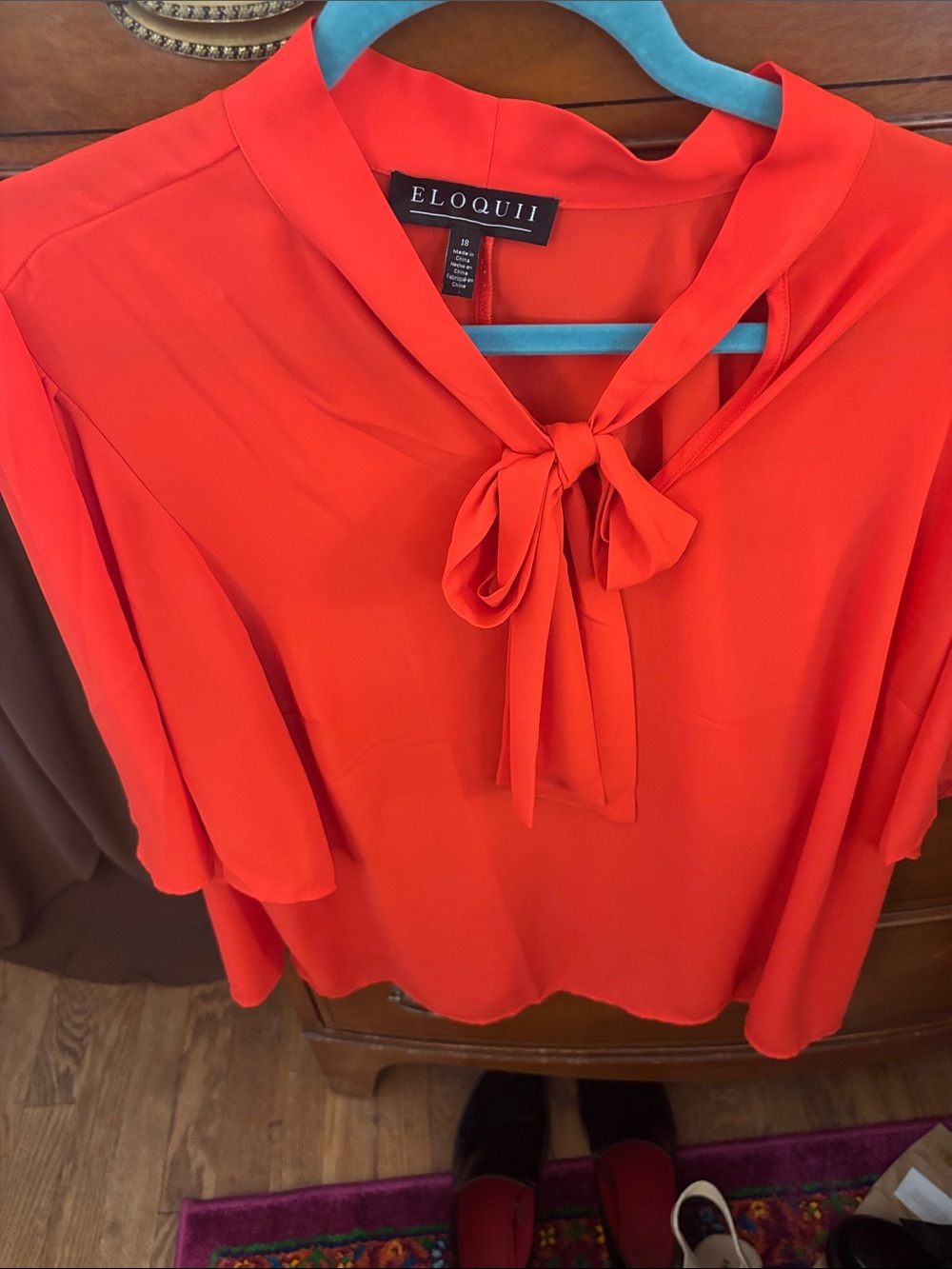Eloquii Vibrant Orange Tie-Neck Blouse